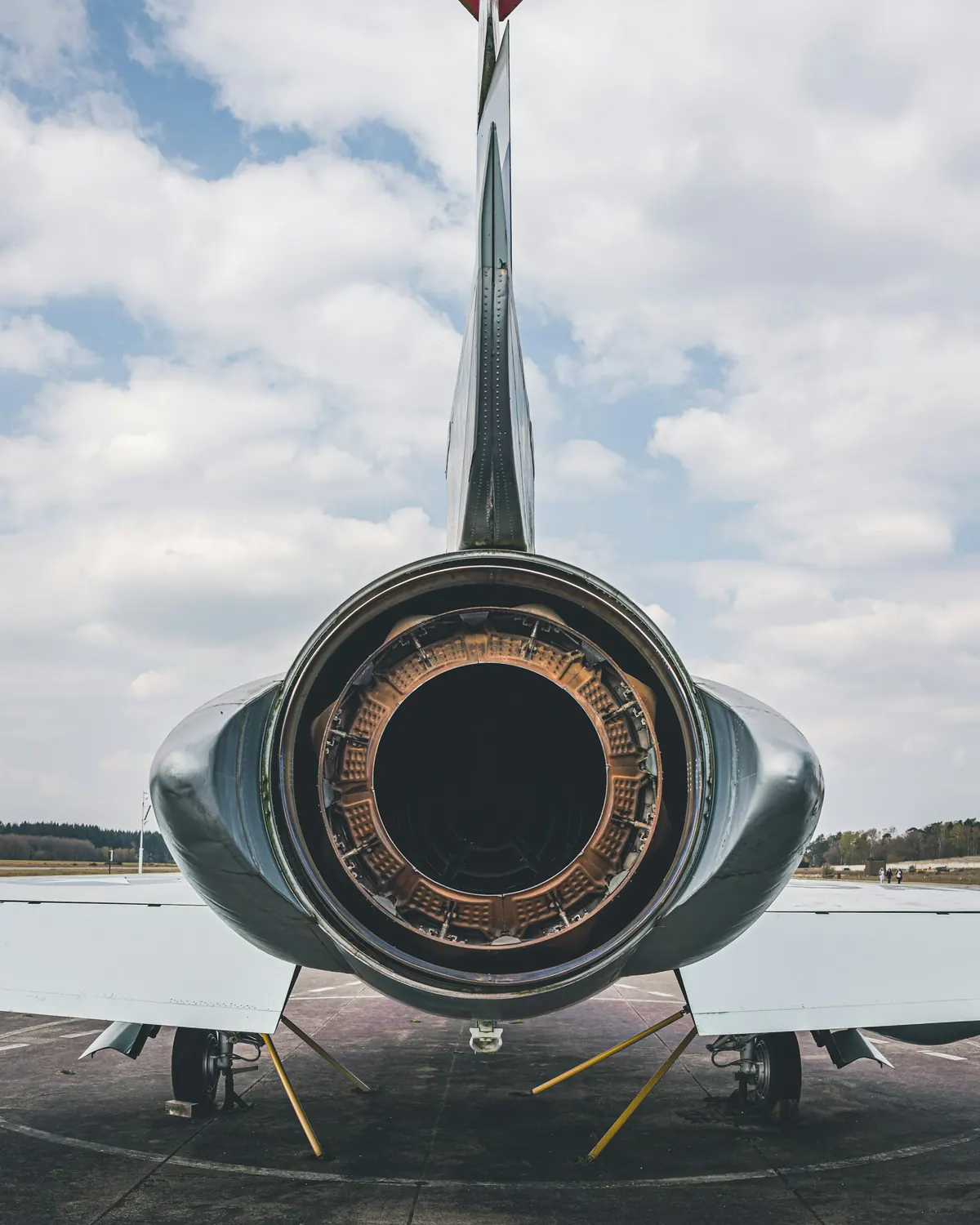 Close view of a jet engine intake on the ramp